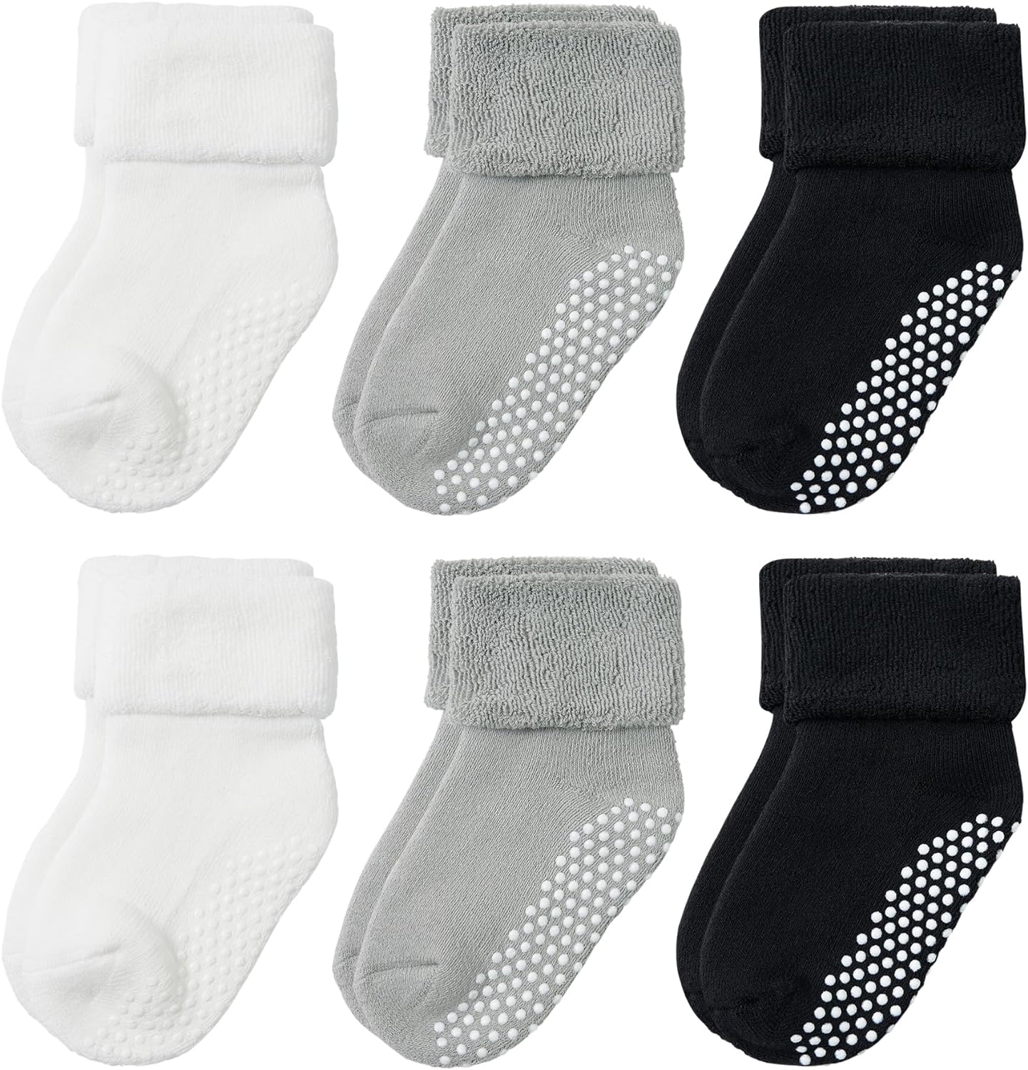 VWU Baby Toddler Kids Ankle Crew Socks with Grips Unisex Warm Thick Cotton Winter Socks 0-10T 6/8 Pack