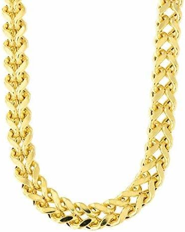 14k REAL Yellow Gold 6.4mm Shiny Diamond-Cut Square Franco Chain Necklace Or Bracelet for Pendants and Charms with Lobster-Claw Clasp (9", 24" or 26 inch) Mens Solid Franco Chains Jewelry