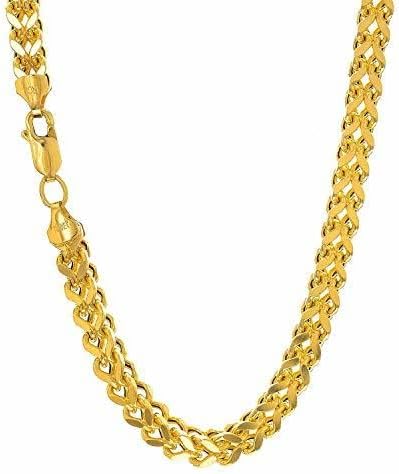 14k REAL Yellow Gold 4.4mm Shiny Diamond-Cut Square Franco Chain Necklace Or Bracelet for Pendants and Charms with Lobster-Claw Clasp (22" or 24 inch) Mens Solid Franco Chains Jewelry