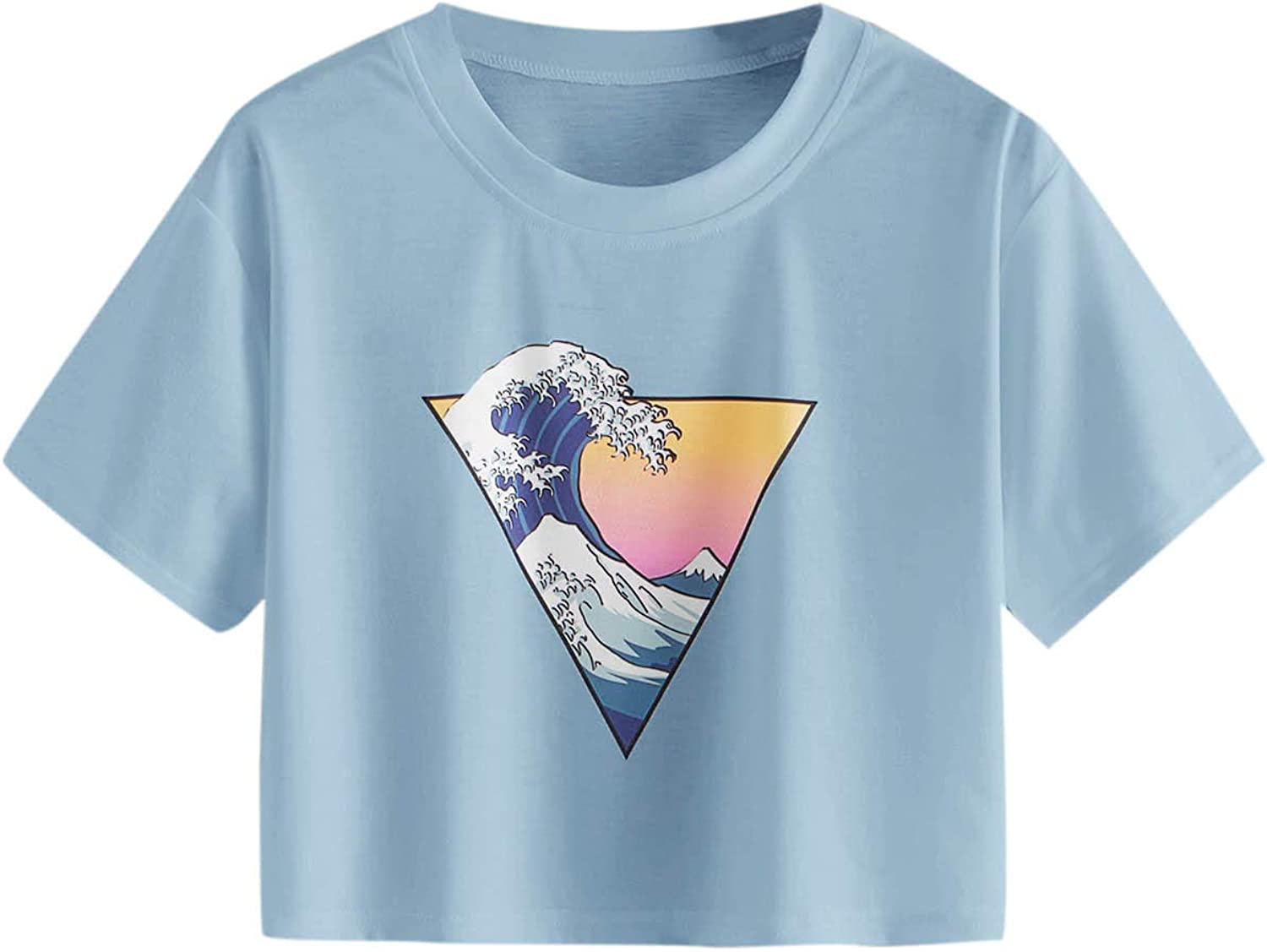 SweatyRocks Women's Tie Dye T-Shirt Rolled Short Sleeve Crop Tops