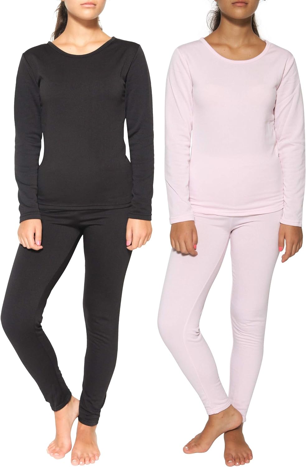 Real Essentials 4 Piece: Womens Thermal Underwear Set - Thermal Underwear for Women Fleece Lined Top & Bottom Long Johns