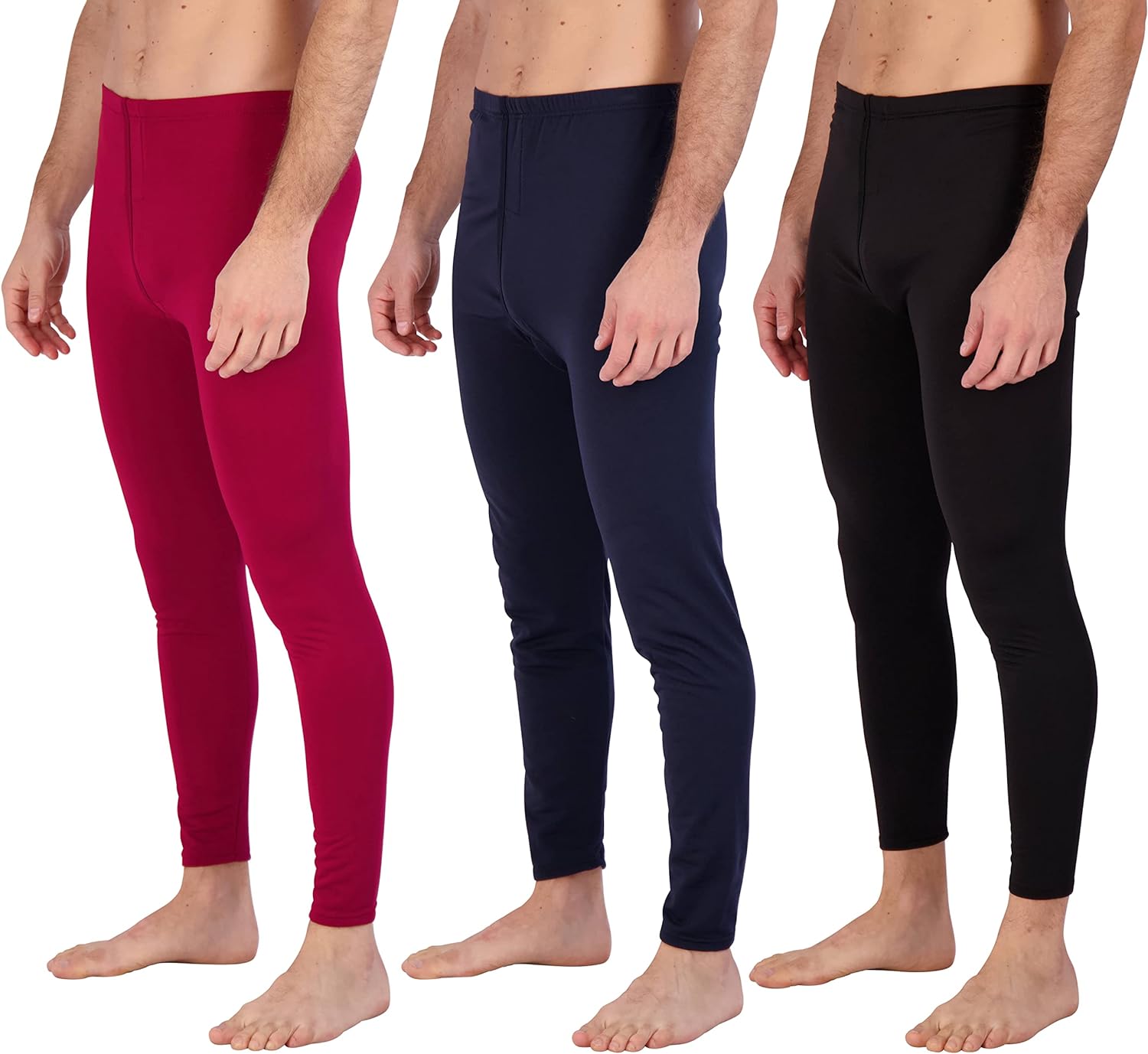 Real Essentials 3 Pack: Men's Thermal Underwear Base Layer Fleece Lined Pants with Fly - Long John Bottom(Big & Tall)