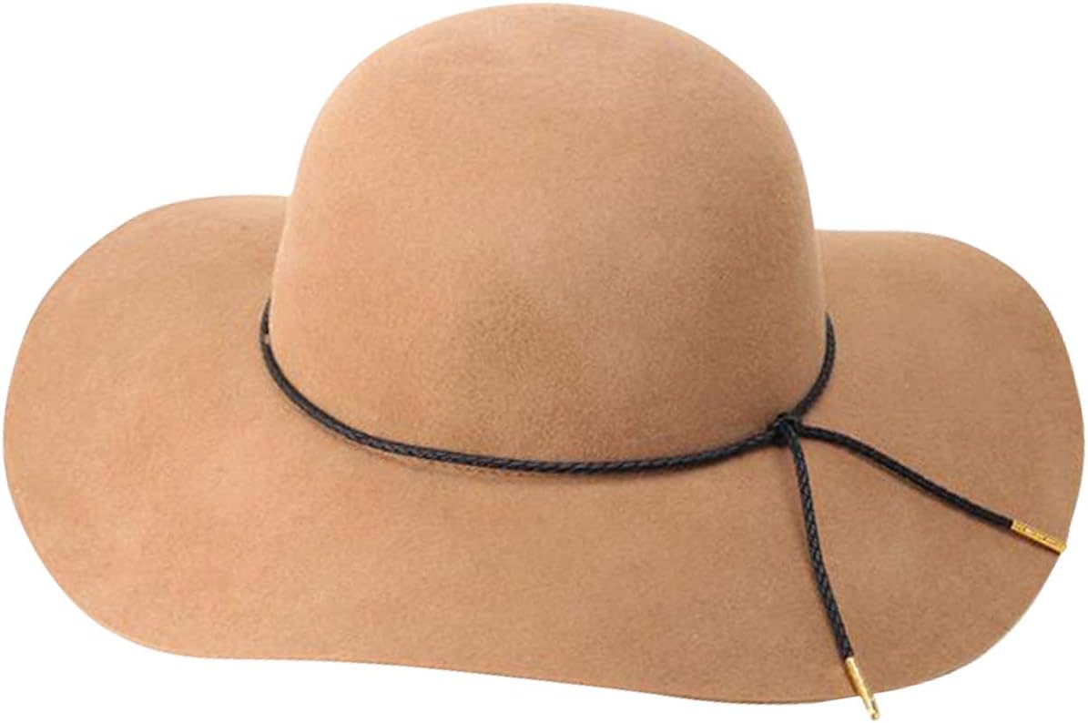 Lanzom Women Lady Retro Wide Brim Large Floppy Panama Hat Belt Wool Fedora Hat