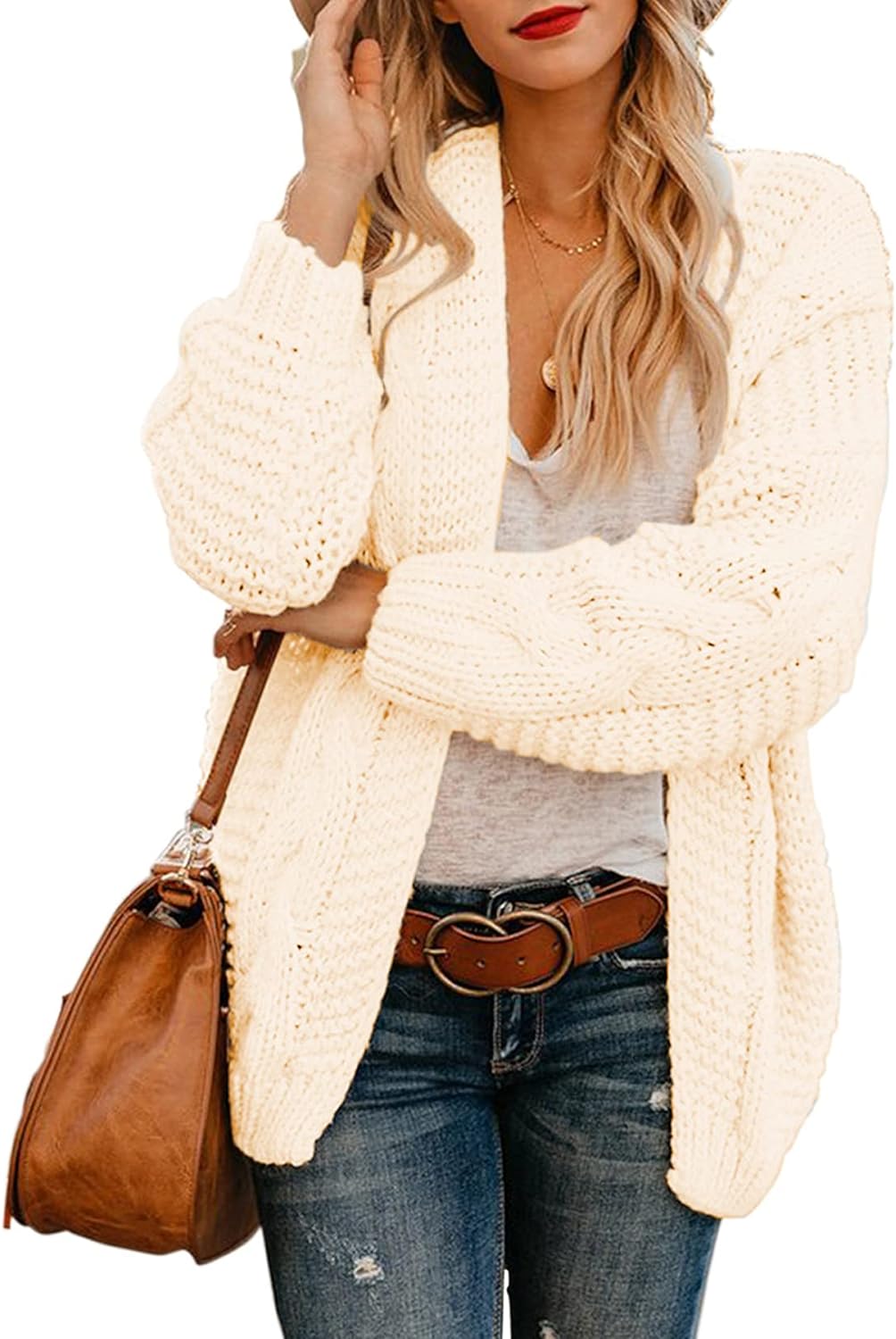 Astylish Womens Open Front Long Sleeve Chunky Knit Cardigan Sweaters Loose Outwear Coat