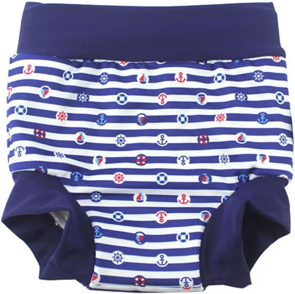 Leideur Baby Swim Nappies for Kids Cover Diaper High-Waisted Swimming Shorts (2-3 Years, Navy Stripe)