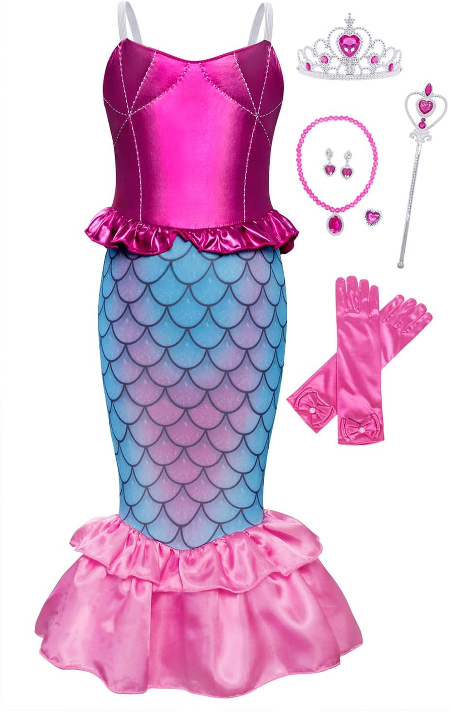 AmzBarley Little Girls Mermaid Birthday Party Outfits Princess Dress Up Halloween Costume Dress with Accessories