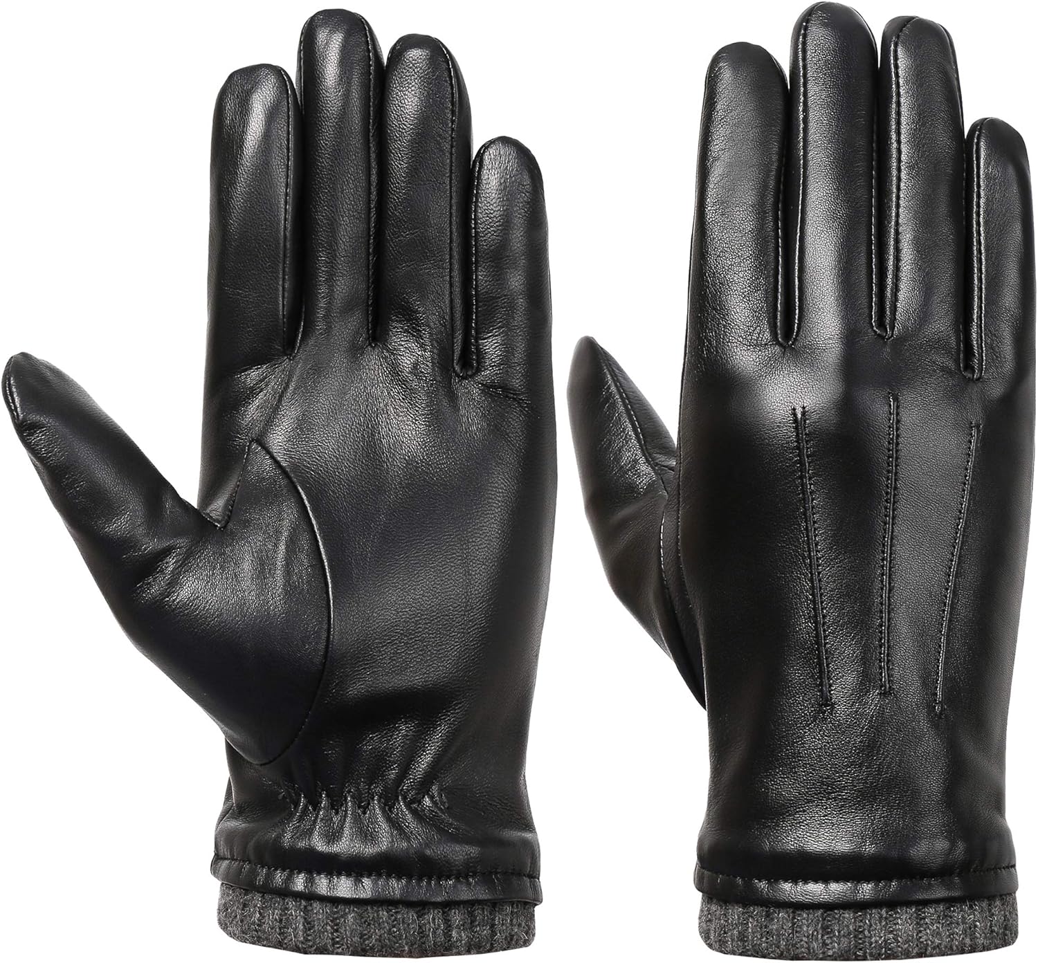 isilila Italian Sheepskin Leather Gloves for Men, Winter Warm Fleece Lined Touch Screen Driving Gloves