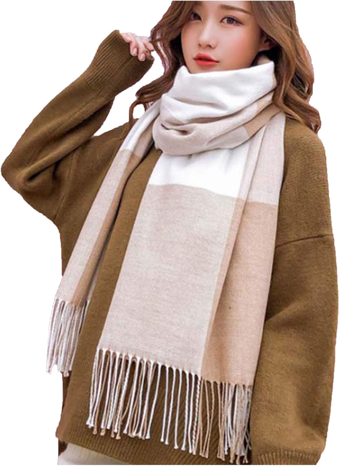 Wander Agio Women's Fashion Scarves Long Shawl Winter Thick Warm Knit Large Plaid Scarf