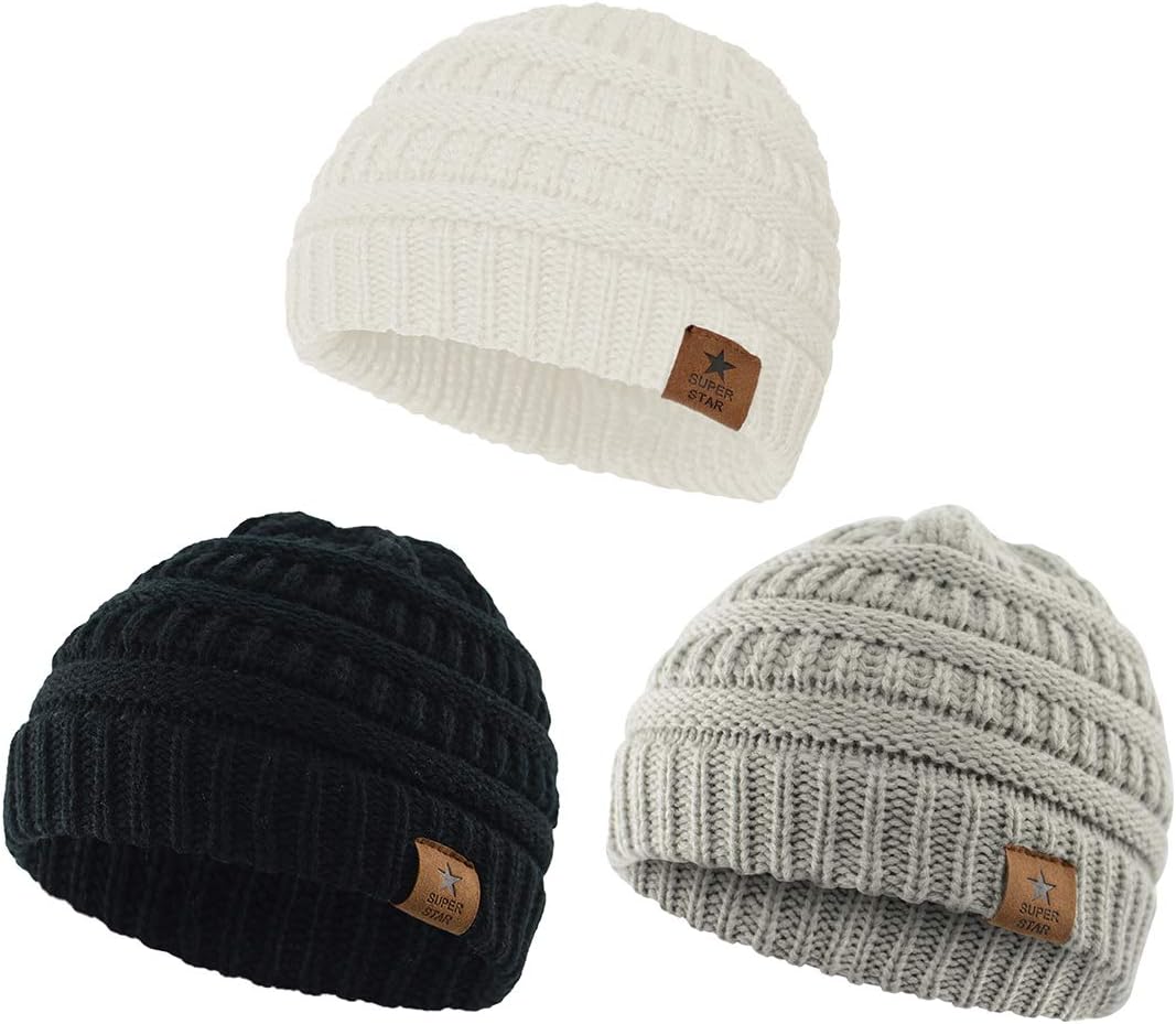 Durio Soft Warm Knitted Baby Hats Caps Cute Cozy Chunky Winter Infant Toddler Baby Beanies for Boys Girls