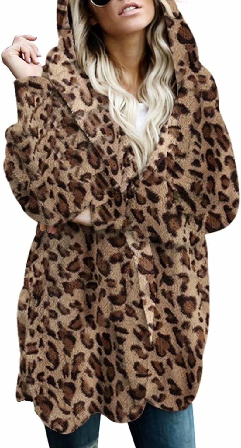 Dokotoo Womens 2026 Winter Long Sleeve Solid Fuzzy Fleece Open Front Hooded Cardigans Jacket Coats Outerwear with Pocket