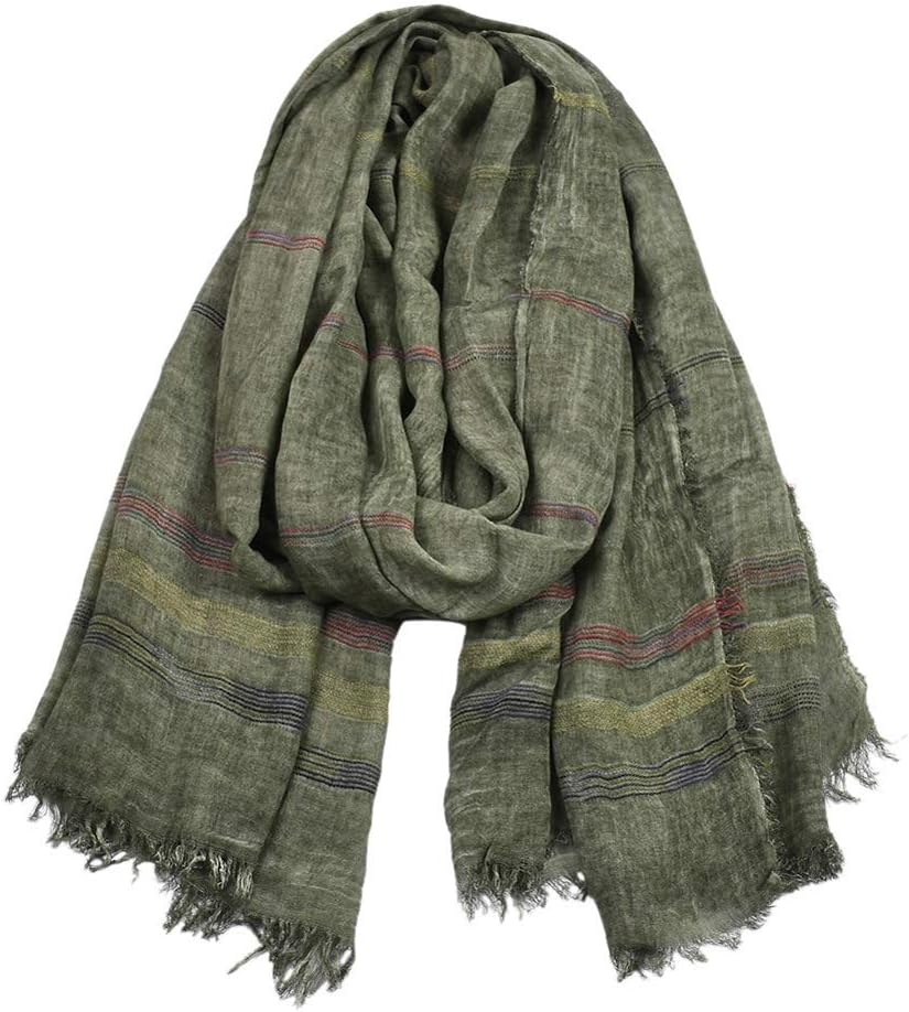 Kangqifen Unisex Striped Soft Scarf Cotton Linen Lightweight Large Scarves 75 x 35 inches