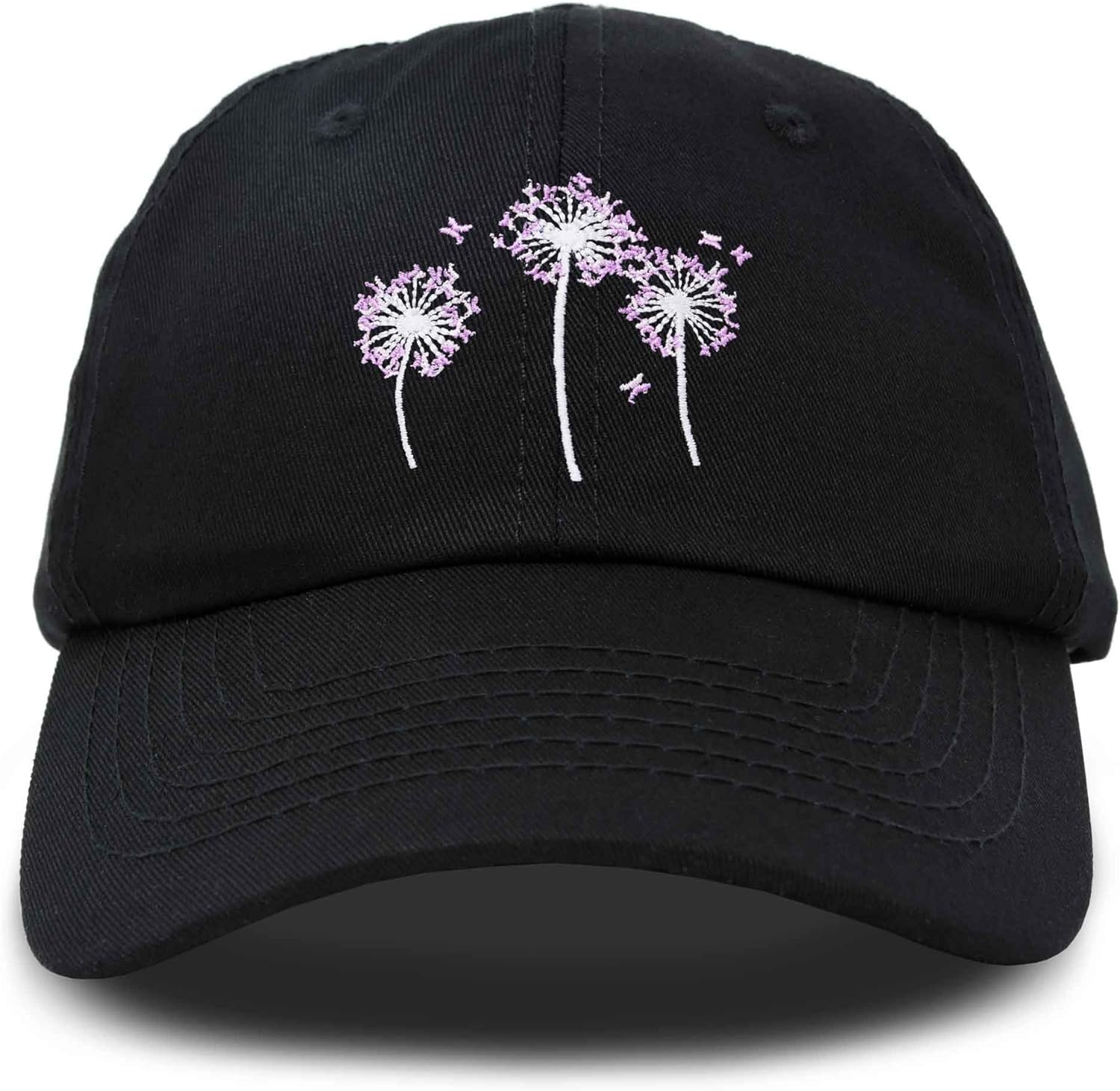 Floral Dandelion Hat Womens Embroidered Baseball Cap Black