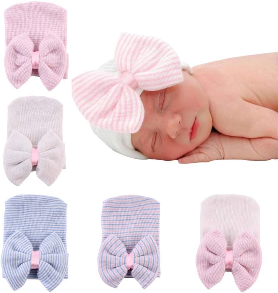 upeilxd Newborn Hospital Hat Infant Baby Hat Caps with Bow Soft Cute Nursery Beanie Hat