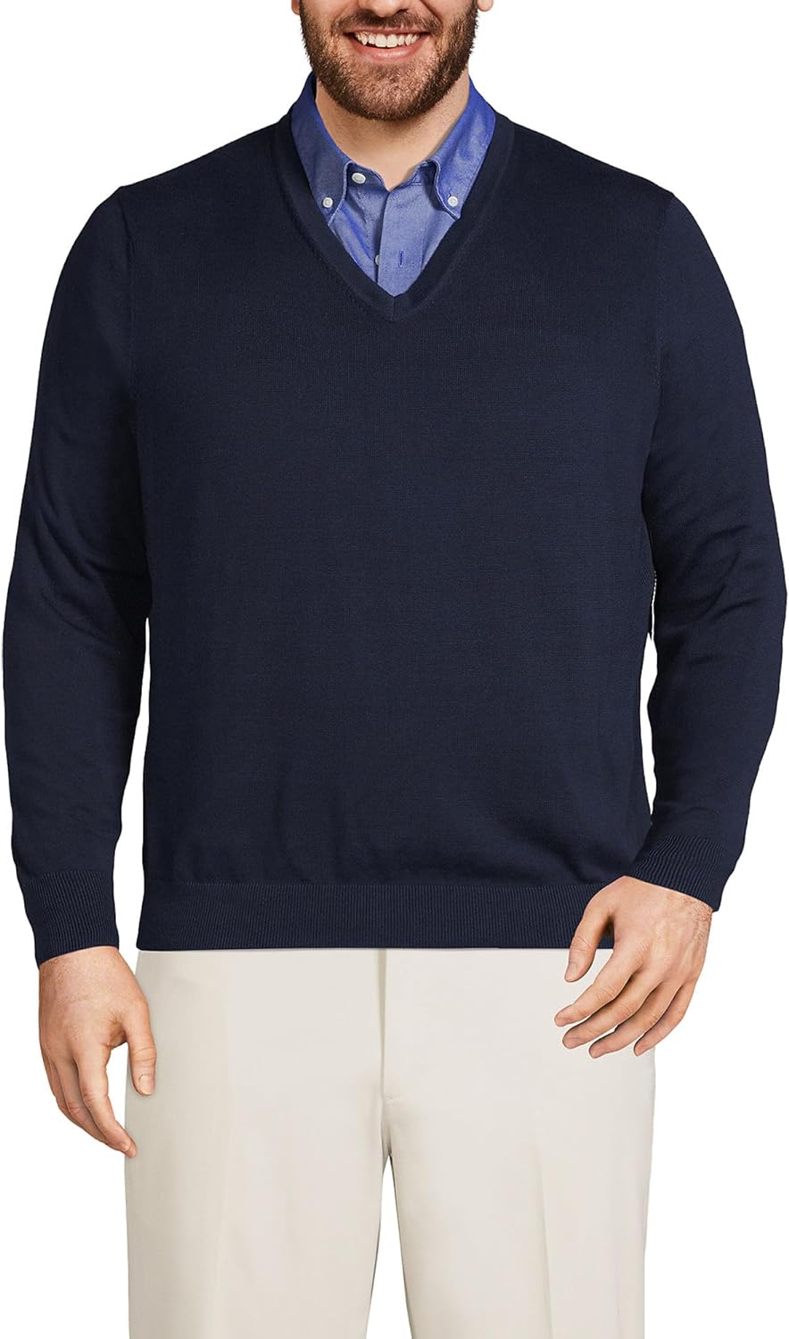 Lands' End Men's Classic Fit Fine Gauge Supima Cotton V-Neck Sweater