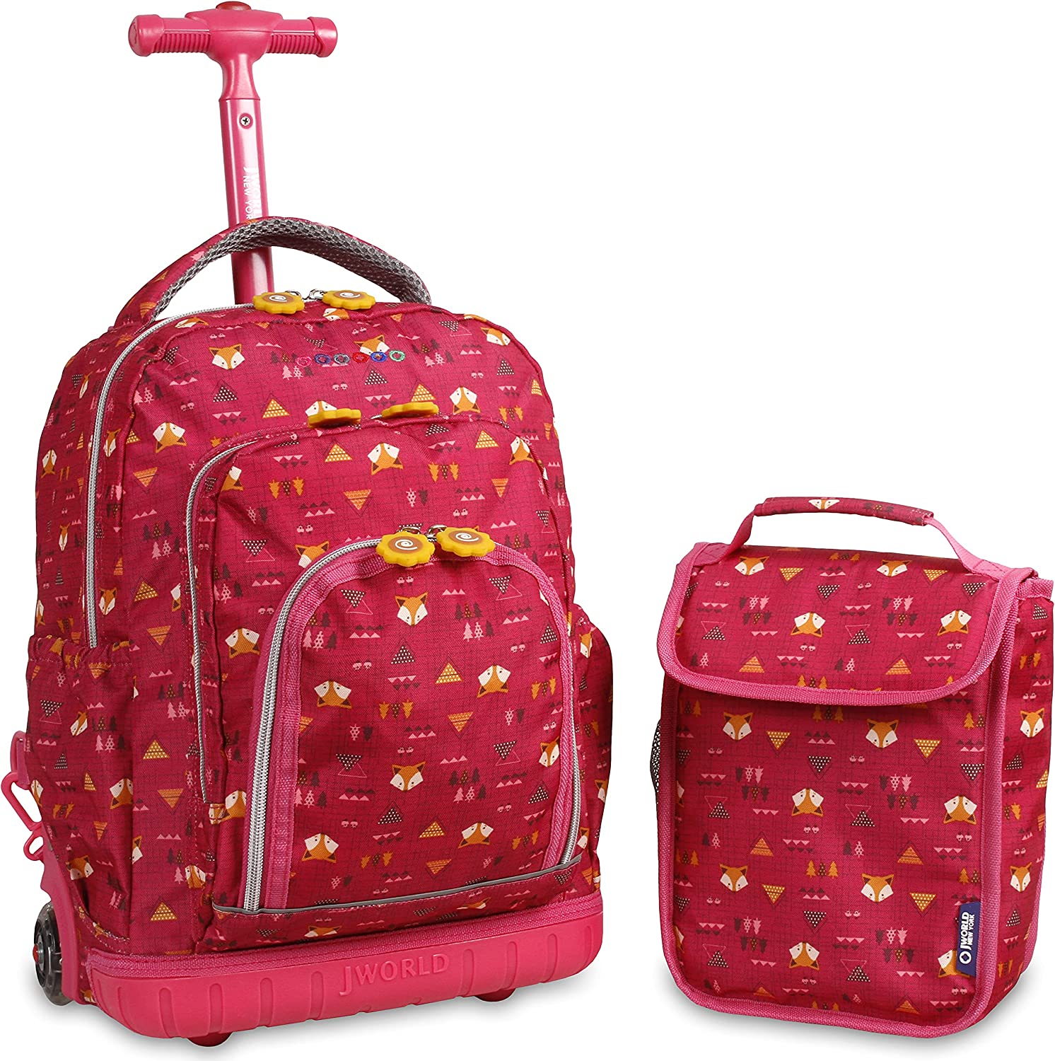 J World New York Kids' Lollipop Rolling Backpack & Lunch Bag Set, Fox, One Size