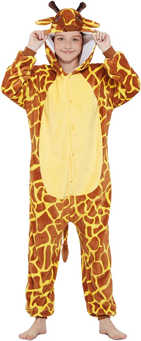 ANBOTA Kids Lion Onesie Halloween Costume Giraffe Animal Cosplay for Girls Fleece One Piece Pajama Zipper Closure