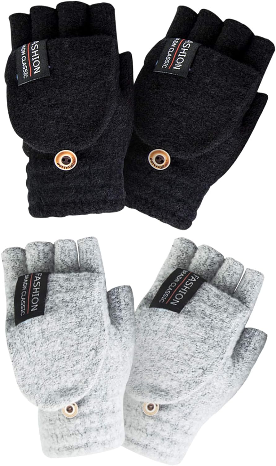 YSense Womens Winter Gloves, 2 Pack Warm Knitted Convertible Fingerless Gloves for Women Gifts with Mittens Cover Cap