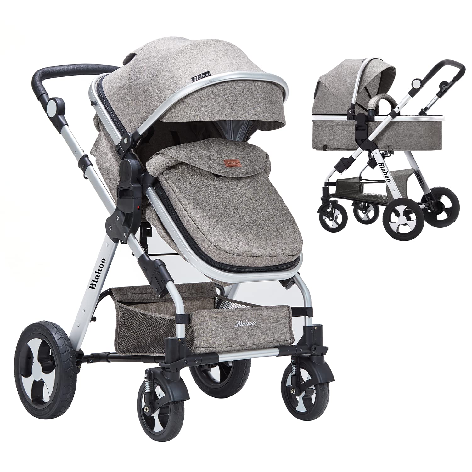Blahoo Baby Stroller for Newborn, 2 in1 High Landscape Stroller, Foldable Aluminum Alloy Pushchair with Adjustable Backrest.Adjustable Awning, Variable Seat and Recliner（Coffee