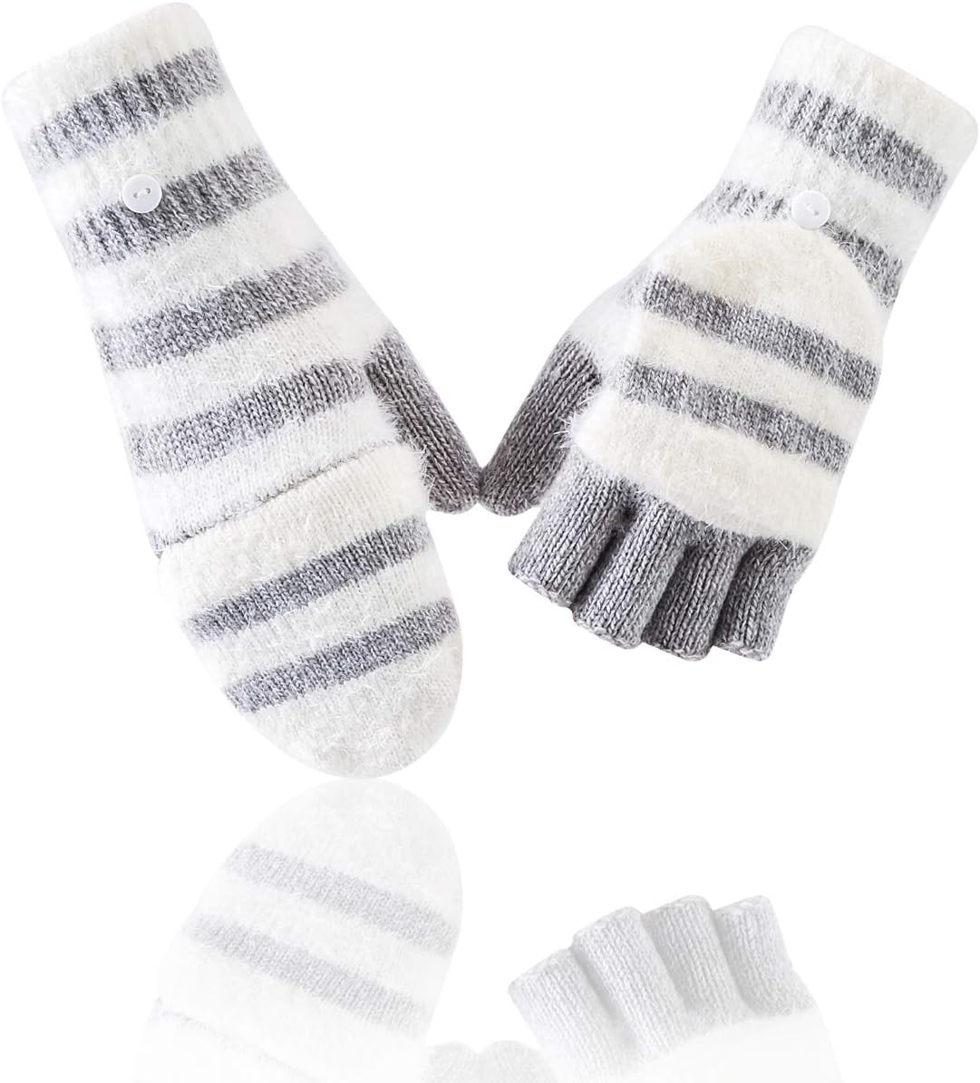 REACH STAR Winter Knitted Convertible Fingerless Gloves Wool Mittens Warm Mitten Glove for Women