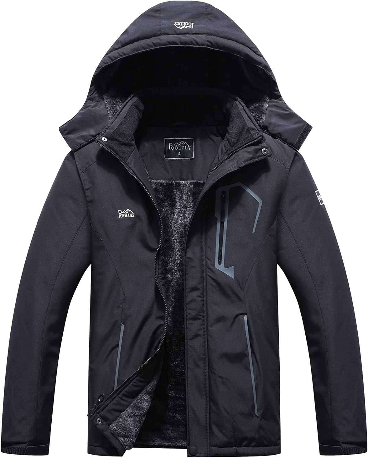 Pooluly Men's Ski Jacket Warm Winter Waterproof Windbreaker Hooded Raincoat Snowboarding Jackets
