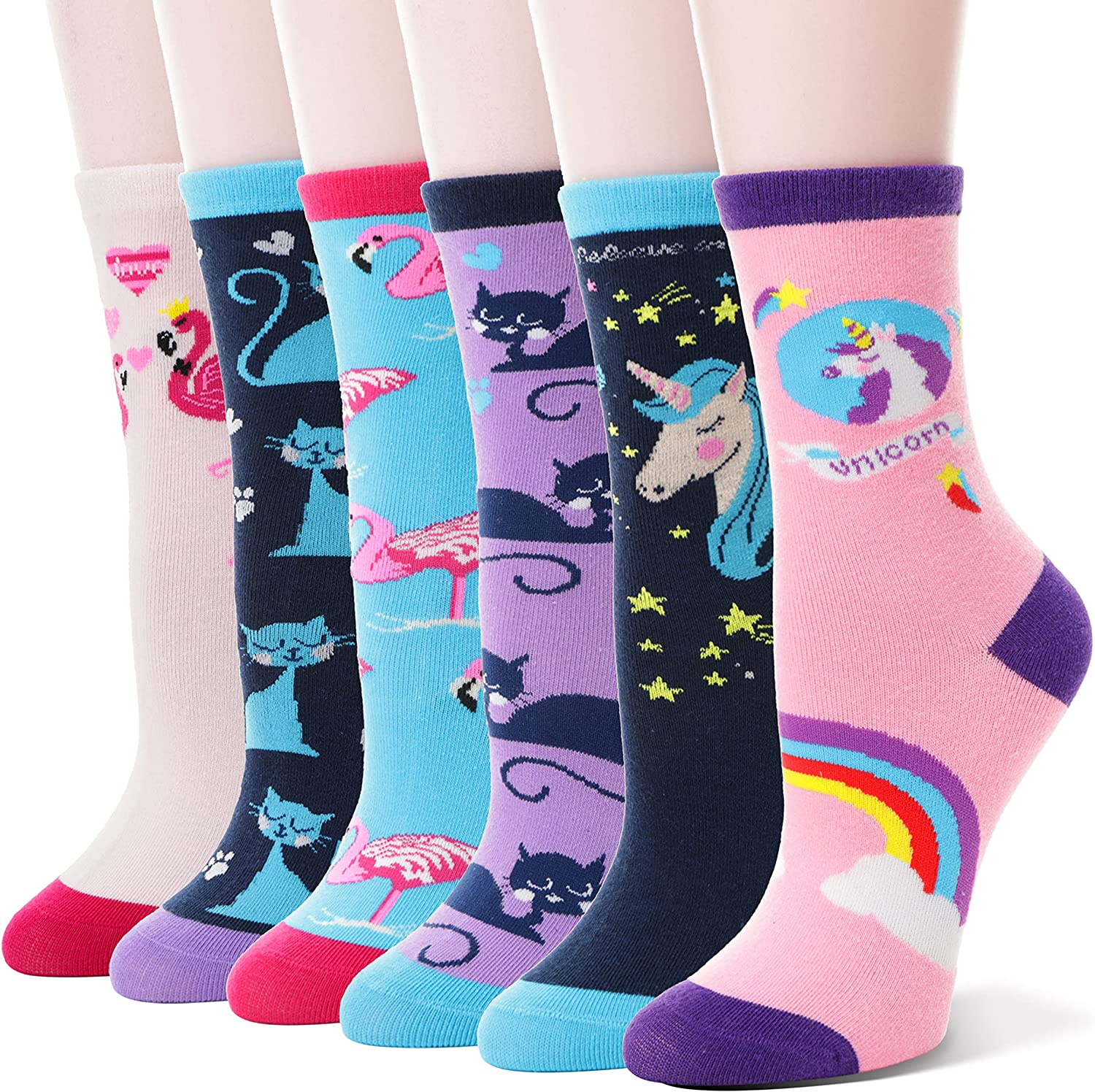 Kids Girls Cotton Socks Soft Novelty Socks Cute Animal Pattern 6 Pairs