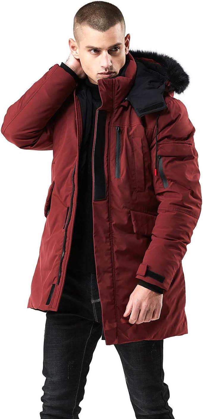 WEEN CHARM Men's Warm Parka Jacket Anorak Jacket Winter Coat with Detachable Hood Faux-Fur Trim