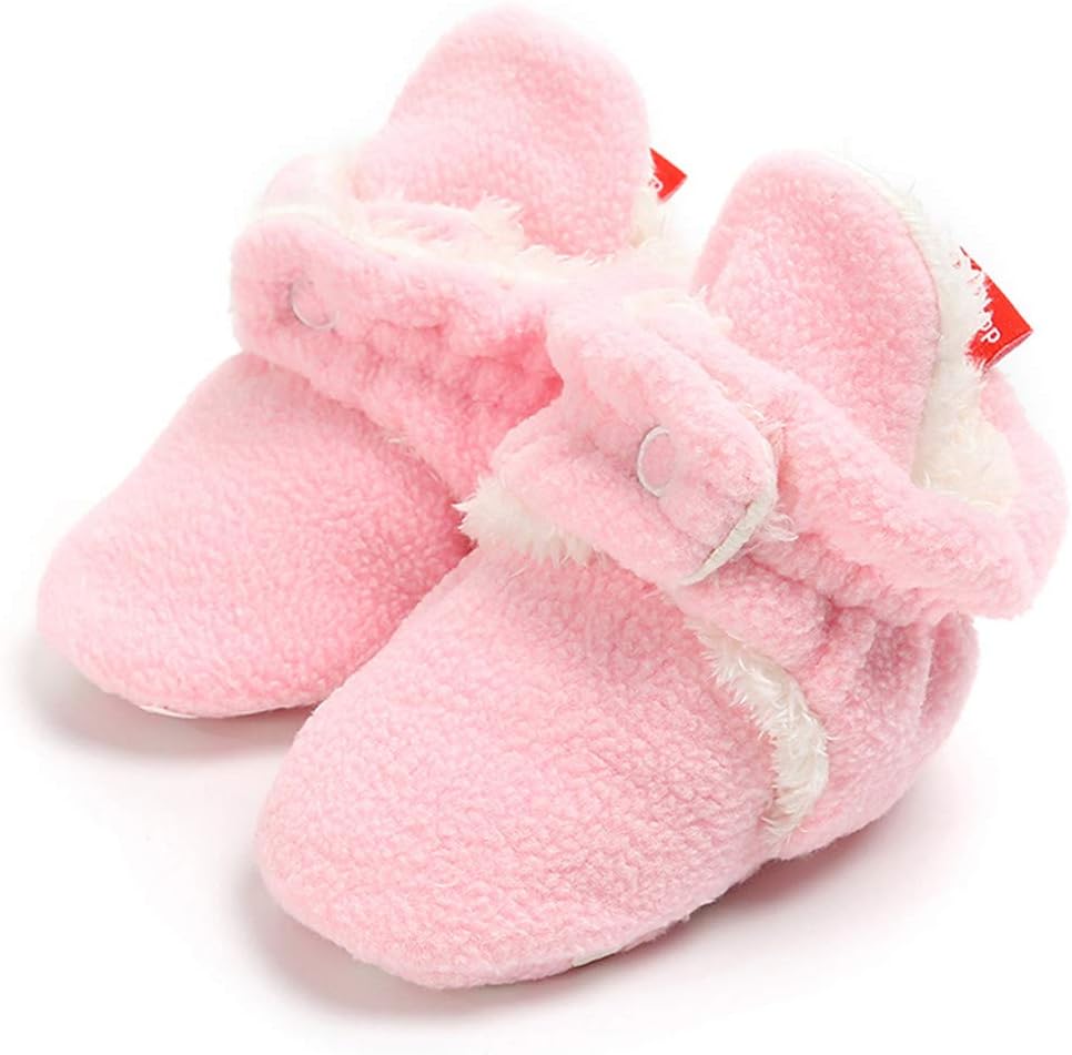 Infant Baby Girls Boys Fleece Booties Soft Non-Slip Sole Winter Warm Cozy with Grippers Stay On Socks Newborn Toddler First Walkers Crib Shoes