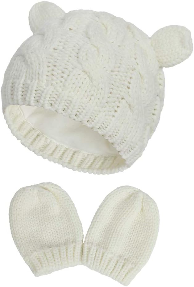 Fynnsure Baby Hat Glove Set Soft Newborn Mittens Baby Girl Boys Knitted Toddler Cap Infant Winter Beanie Mitten Sets