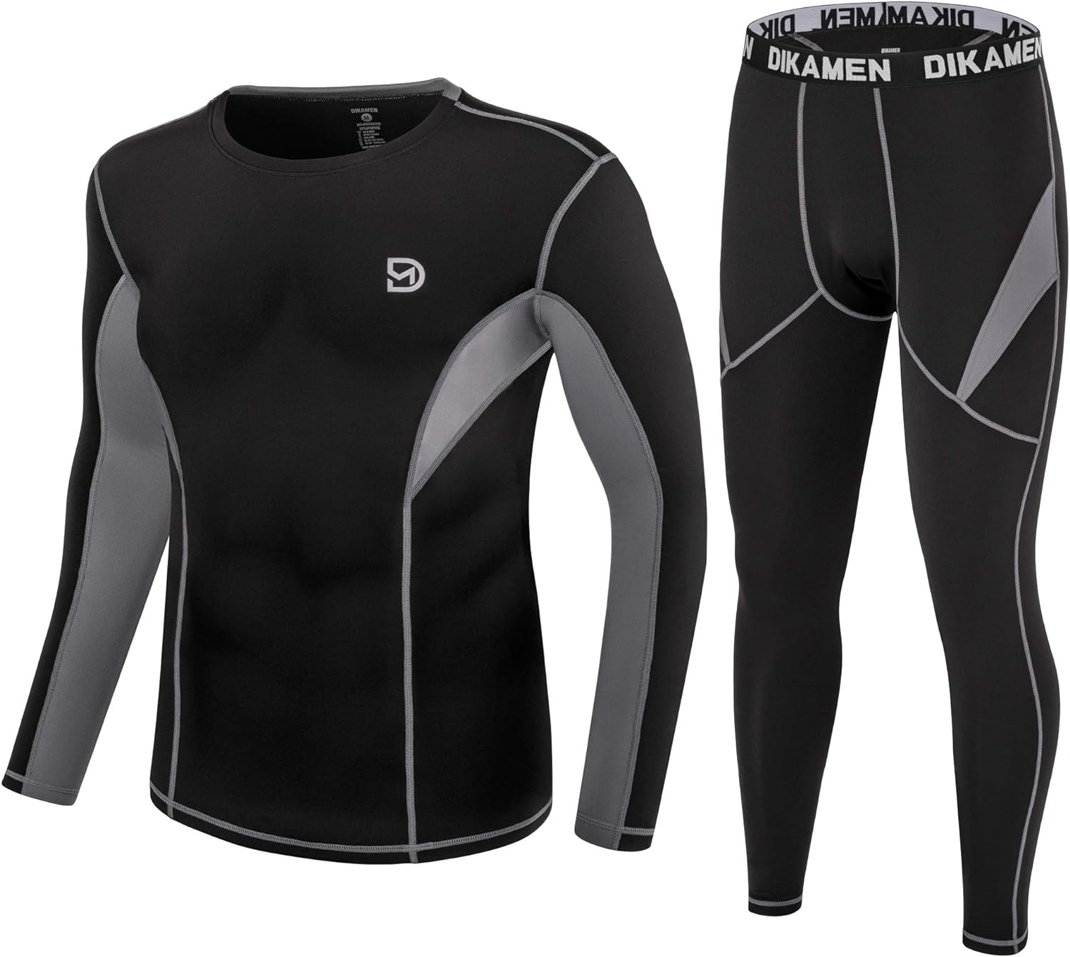 DIKAMEN Men's Thermal Underwear Fleece Lined Performance Fleece Tactical Sports Shapewear Thermal Set