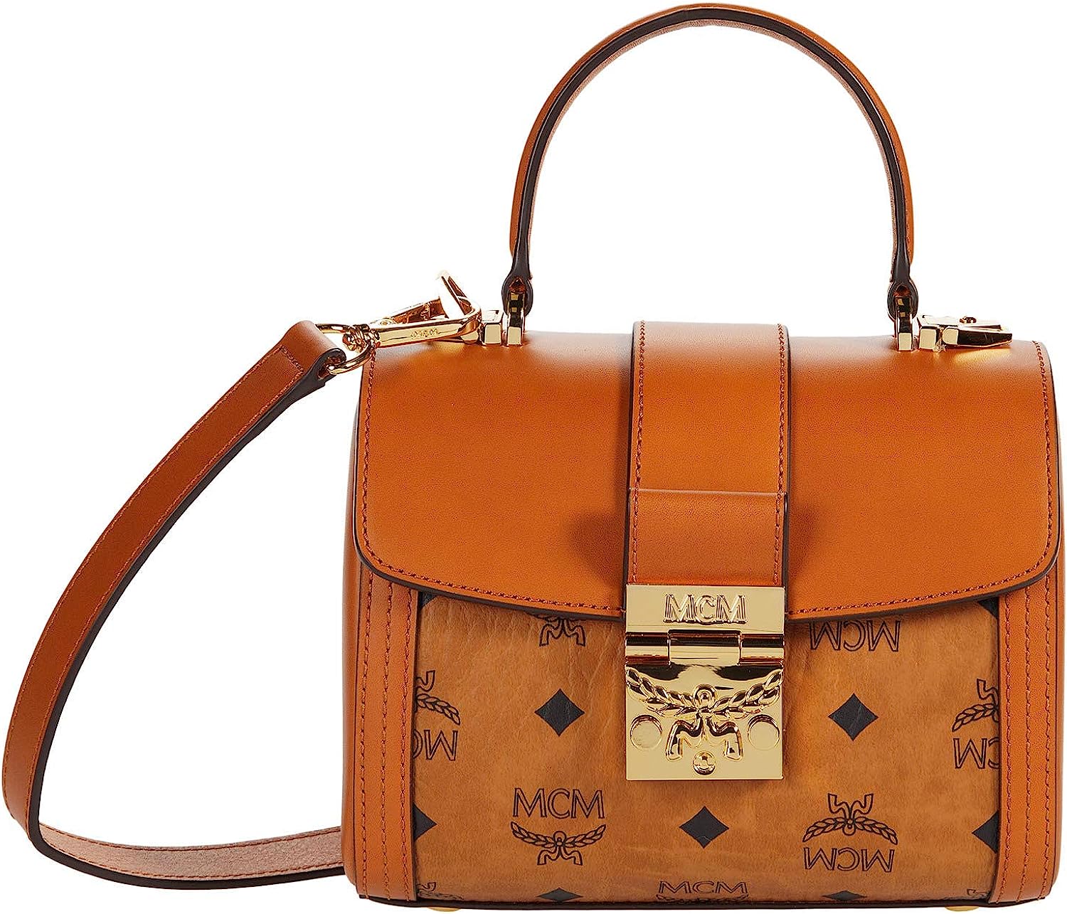 MCM Tracy Visetos Satchel Small Cognac One Size