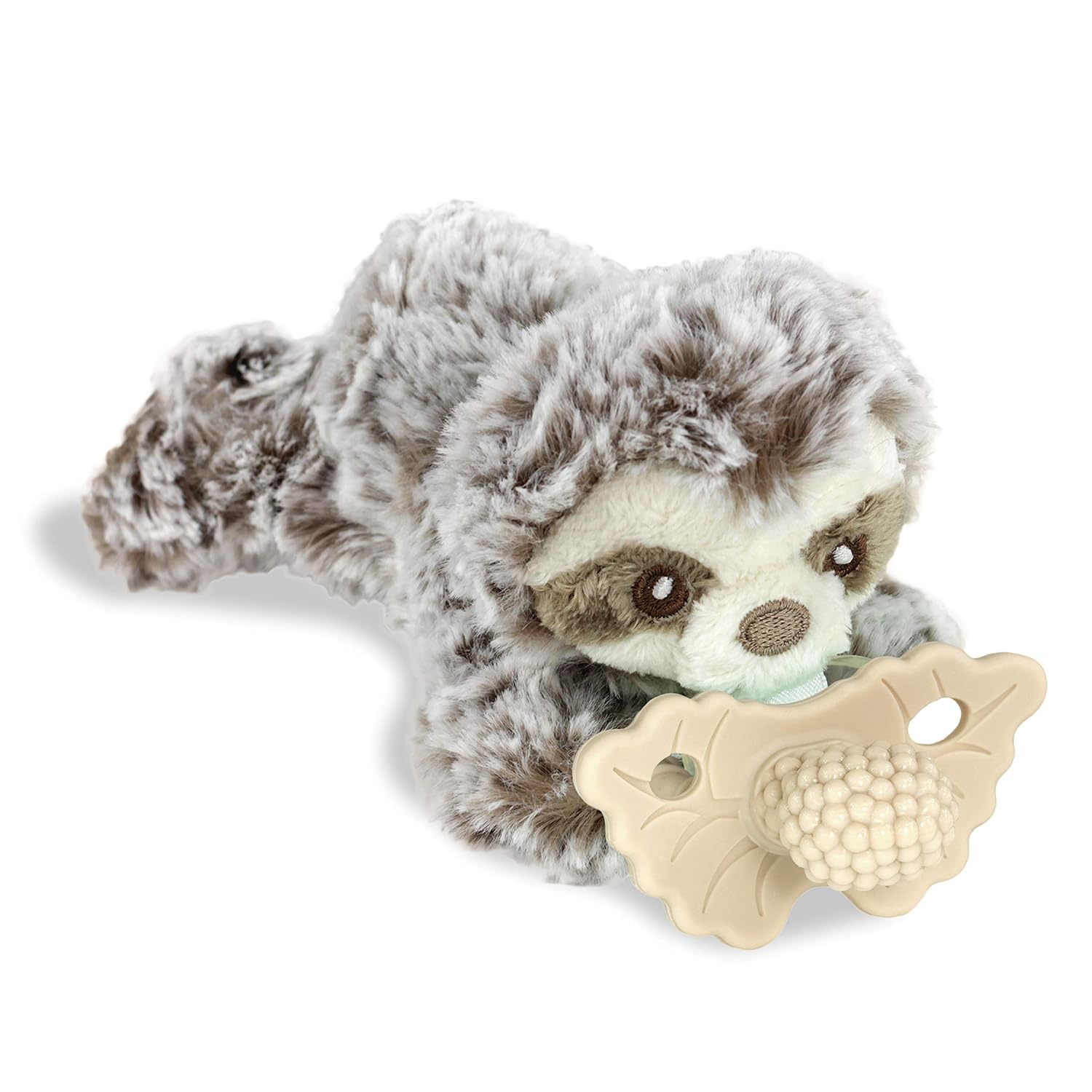 RaZbaby RaZberry Teether, Holder w/Detachable Baby Teething Toy, Textured BerryBumps Soothe Sore Gums, Machine Washable Stuffed Animal RaZbuddy, All Ages 0M+, Easy to Hold or Hands-Free – Sloth/Tan