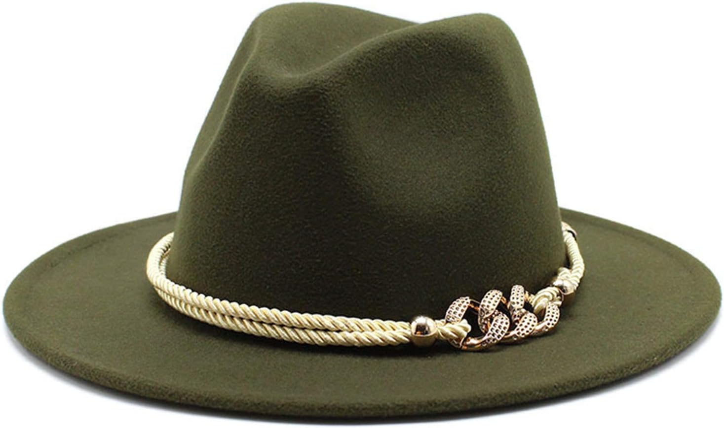 Gossifan Lady Fashion Wide Brim Felt Fedora Panama Hat with Ring Belt