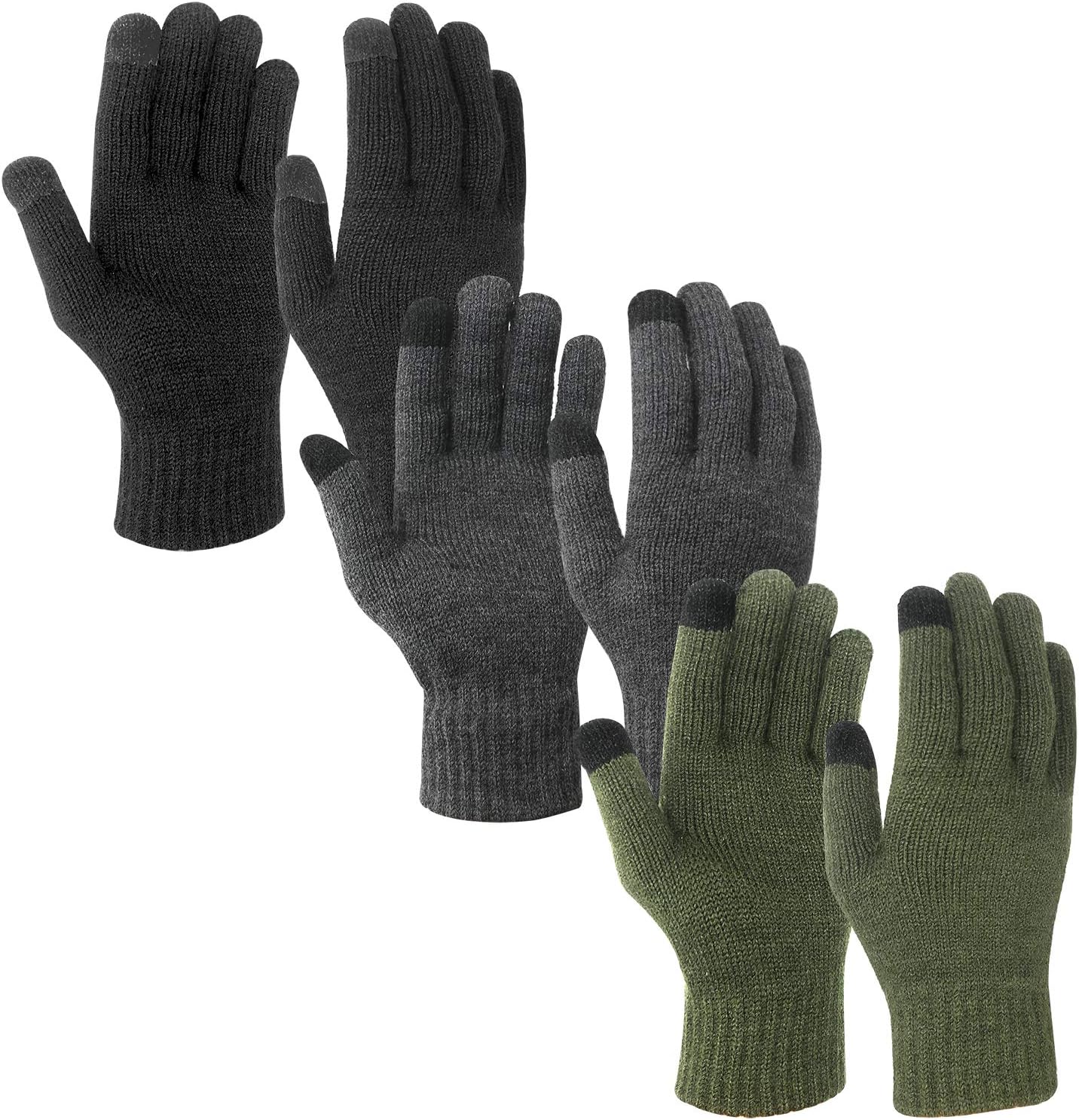 Evridwear 3 Pairs Winter Touchscreen Fingerless Gloves Cold Weather Thermal Warm Glove for Men Women