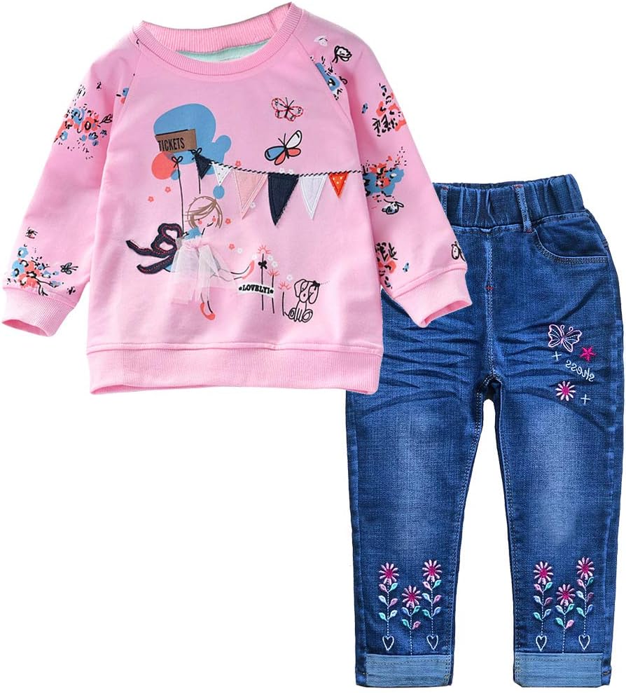 Peacolate 18M-7T Toddler Big Girls Pants Clothing Set 2pcs Cotton top and Jeans