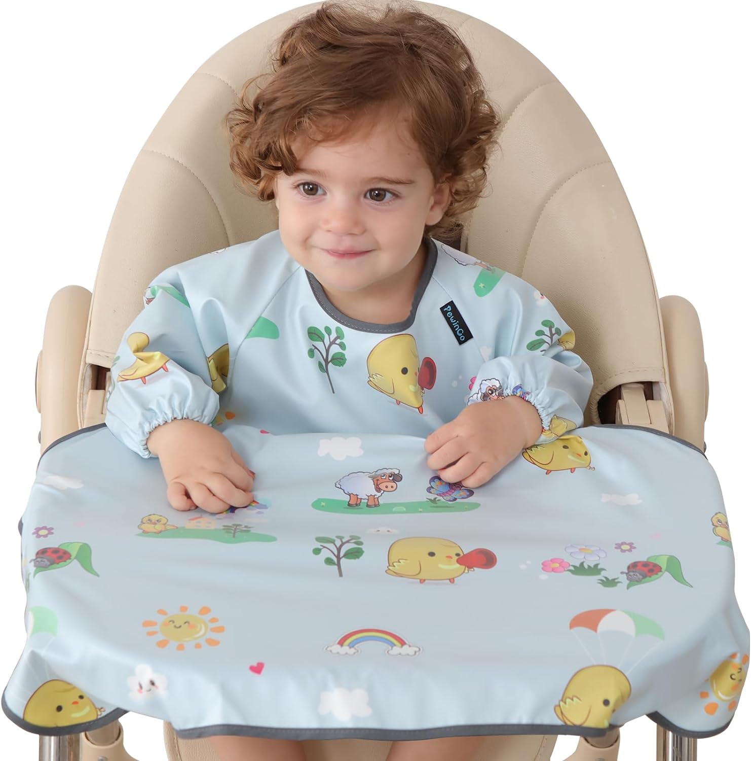 PewinGo BLW Bib Highchair Cover for Baby & Long Sleeve Bibs,Waterproof, Easy to Clean, Machine Washable,Comfortable