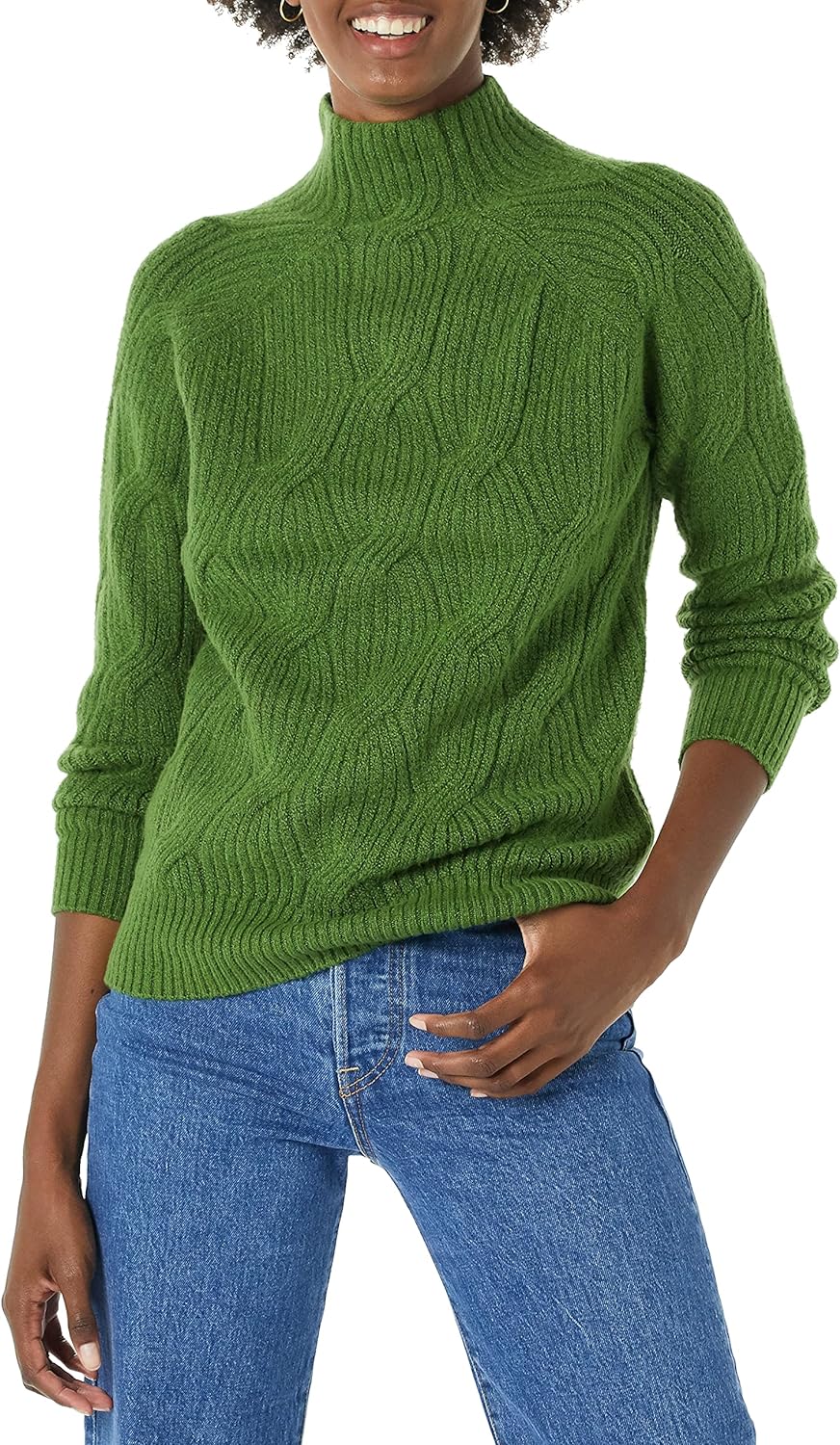  Essentials Women's Soft Touch Funnel Neck Cable Sweater