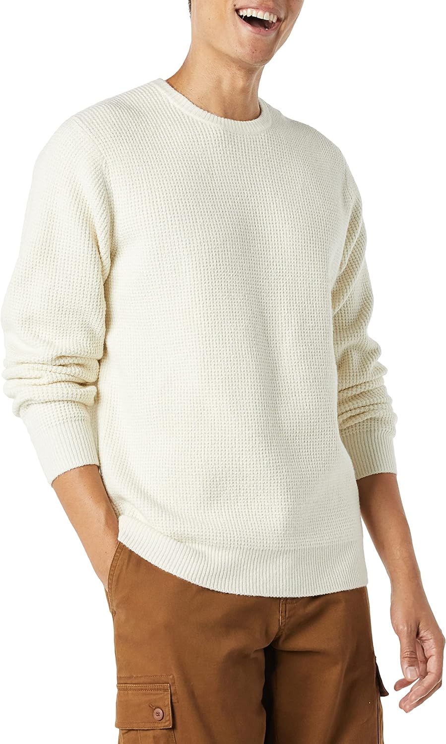  Essentials Men's Long-Sleeve Soft Touch Waffle Stitch Crewneck Sweater