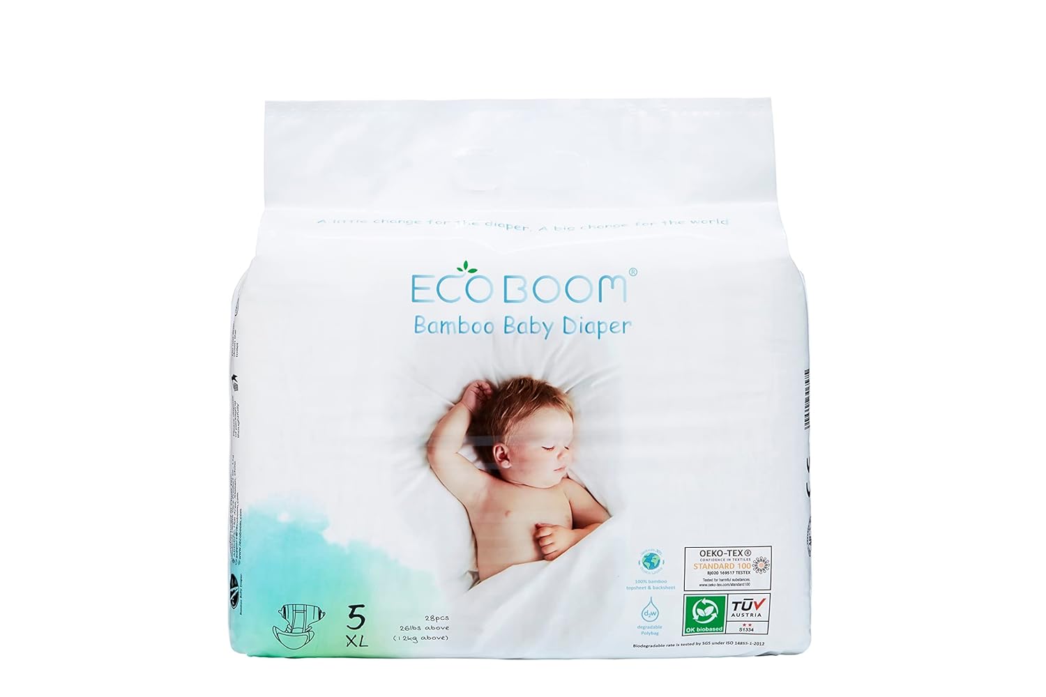 ECO BOOM Diapers, Baby Bamboo Viscose Diapers, Eco-Friendly Natural Soft Disposable Nappies for Infant, Size 5 Suitable for 26lb+ (X-Large - 28 Count)