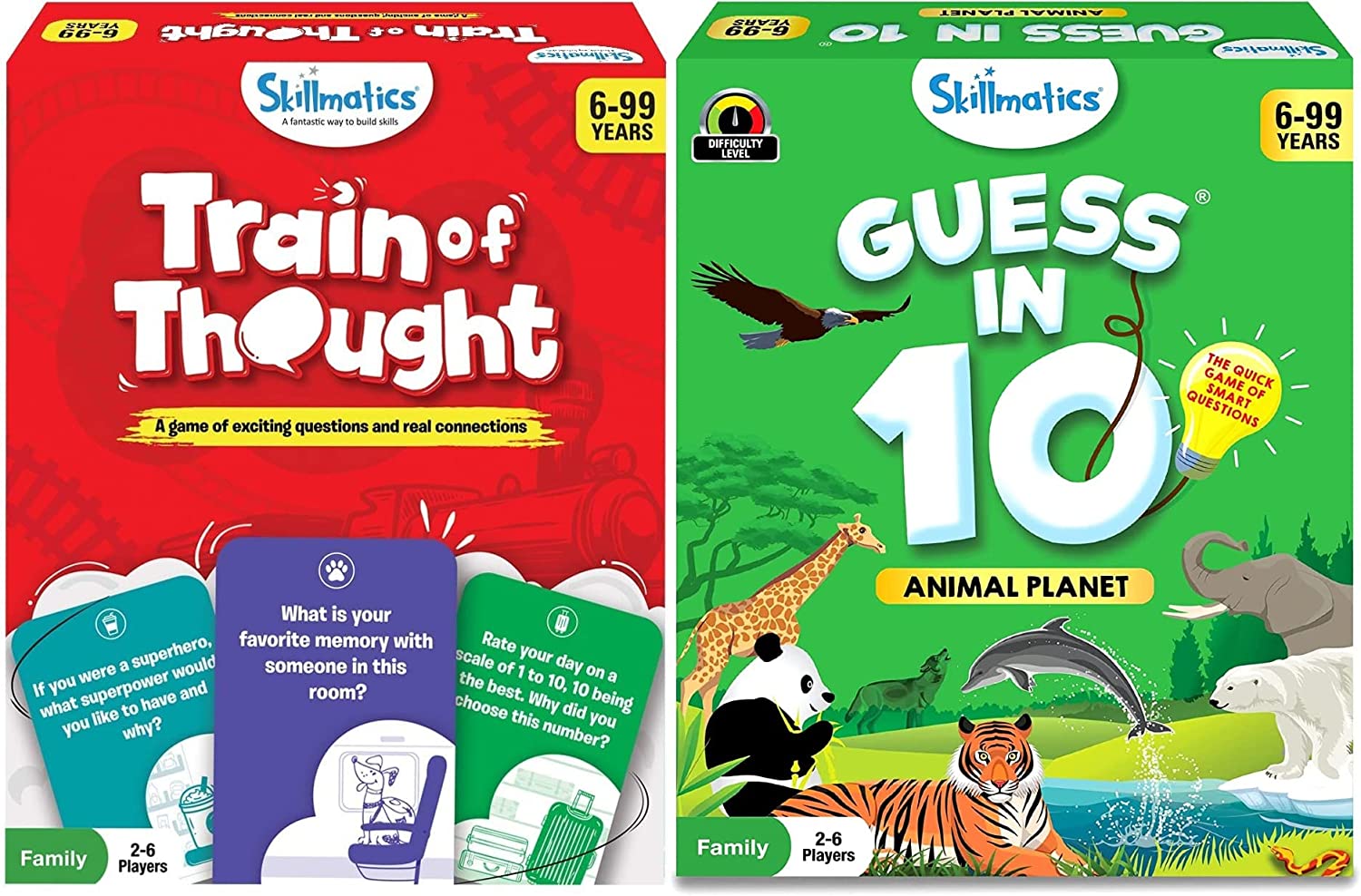 Skillmatics Train of Thought &amp; Guess in 10 Animal Planet Bundle， Games for Kids， Teens &amp; Adults