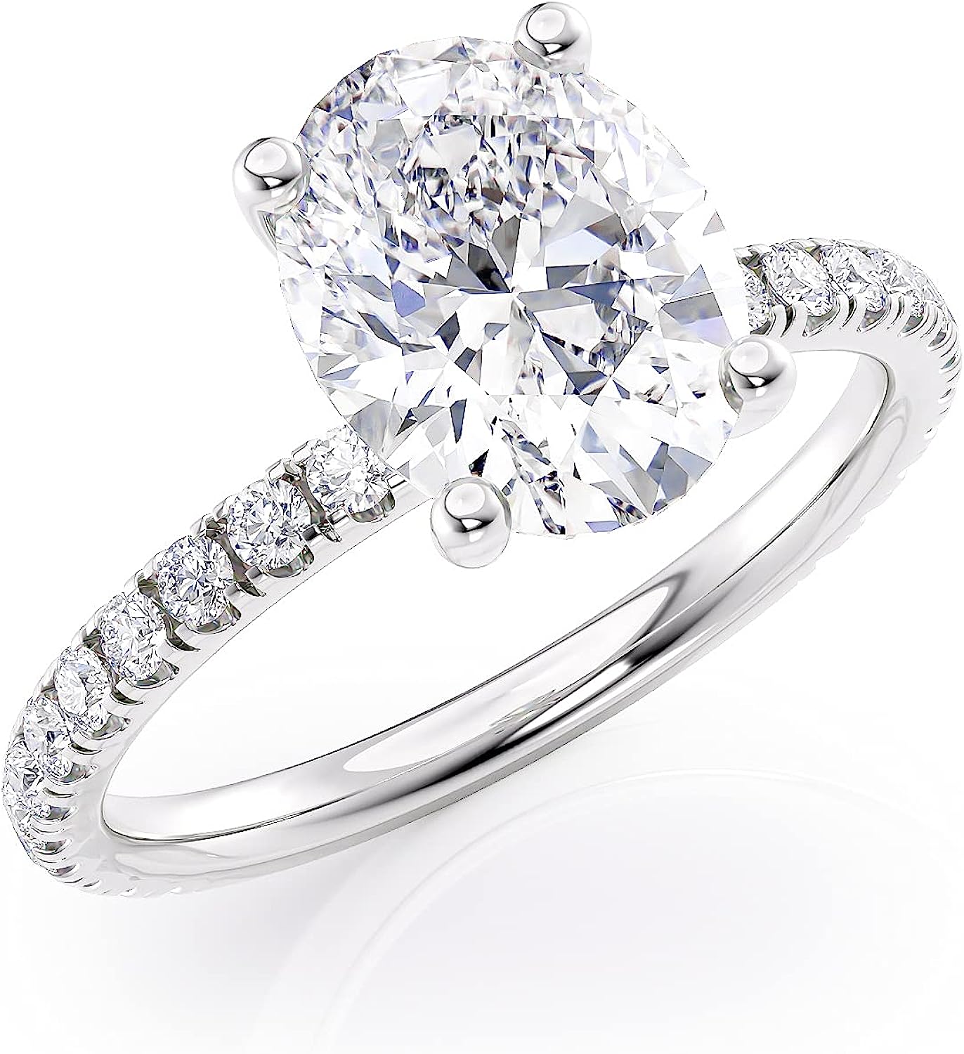 Beverly Hills Jewelers 2 Carat Oval Moissanite Engagement Ring with 1/4 Carat Round Natural Diamond in 14K White Gold (G-H/VS, G-H/SI, cttw, DEW) Anniversary Promise Ring for Women Size 4 to 11