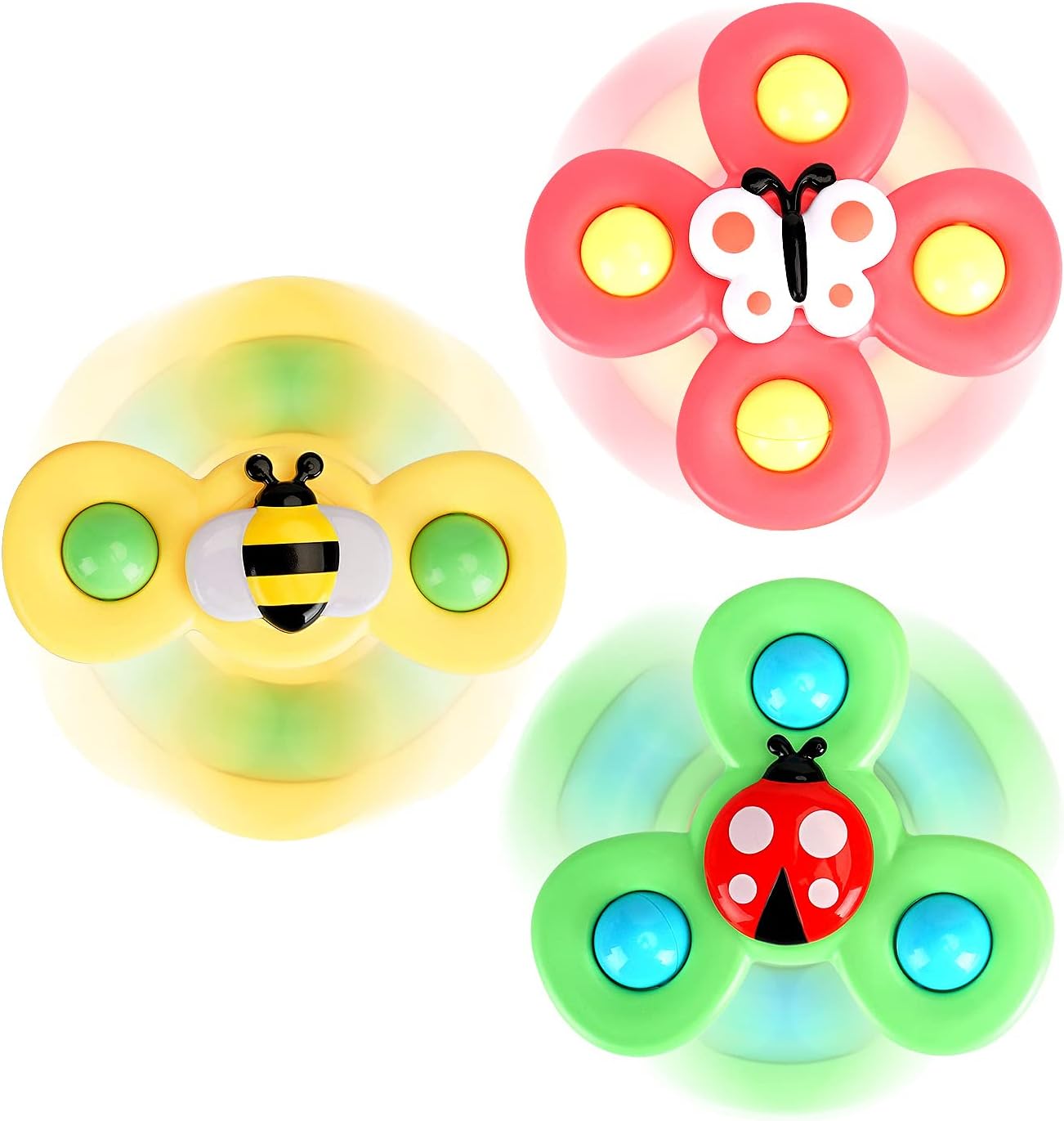 3PCS ALASOU Suction Cup Spinner Toys for Baby Christmas Stocking Stuffers Gifts|Novelty Spinning Tops Bath Toys for Kids Ages 1-3|Sensory Toys for Toddlers 1-3 Year Old Boy Birthday Gift