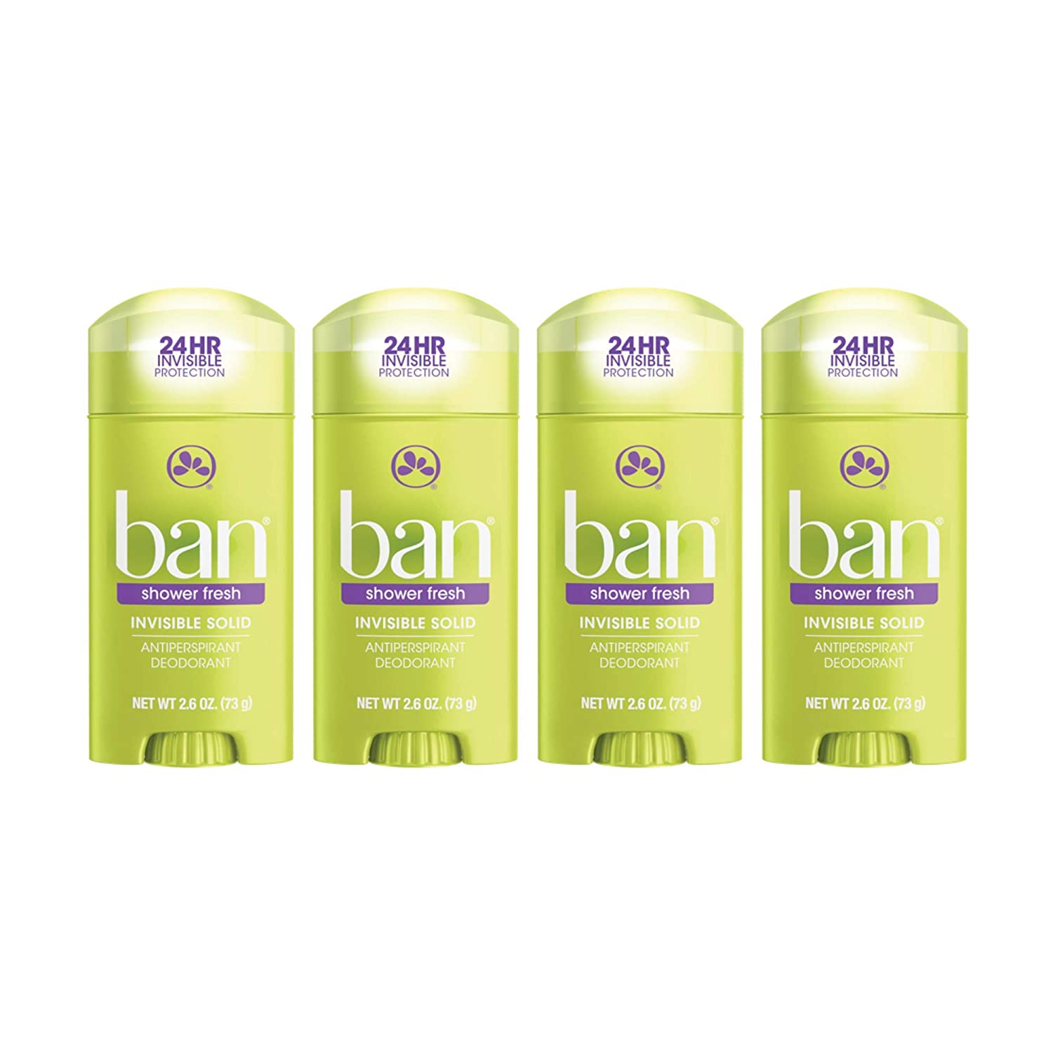 Ban Shower Fresh 24-hour Invisible Antiperspirant, Solid Deodorant for Women and Men, Underarm Wetness Protection, with Odor-fighting Ingredients, 2.6 Ounce (Pack of 4)
