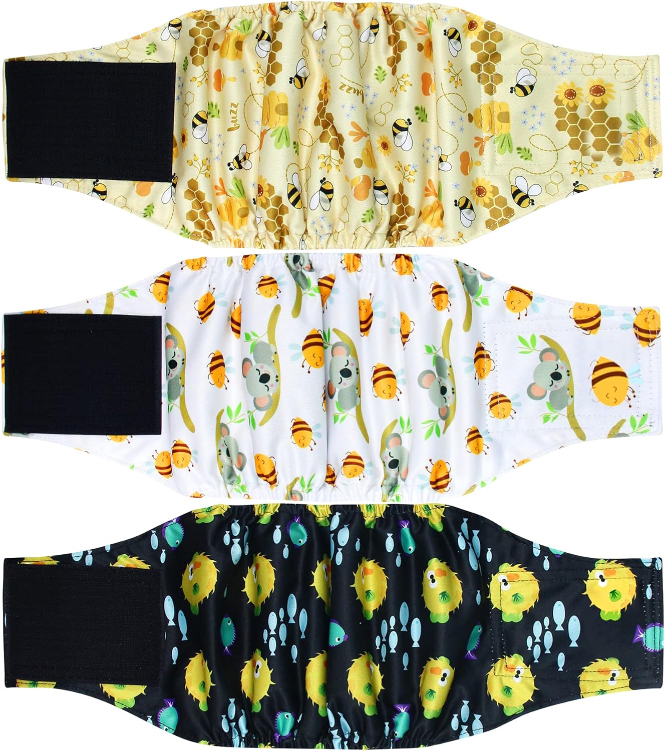 Leekalos Male?Dog?Diapers (3 Pack), High Absorbing Dog?Belly?Bands?for?Male?Dogs, Washable Reusable Dog?Male?Wraps (Bee, X-Large)