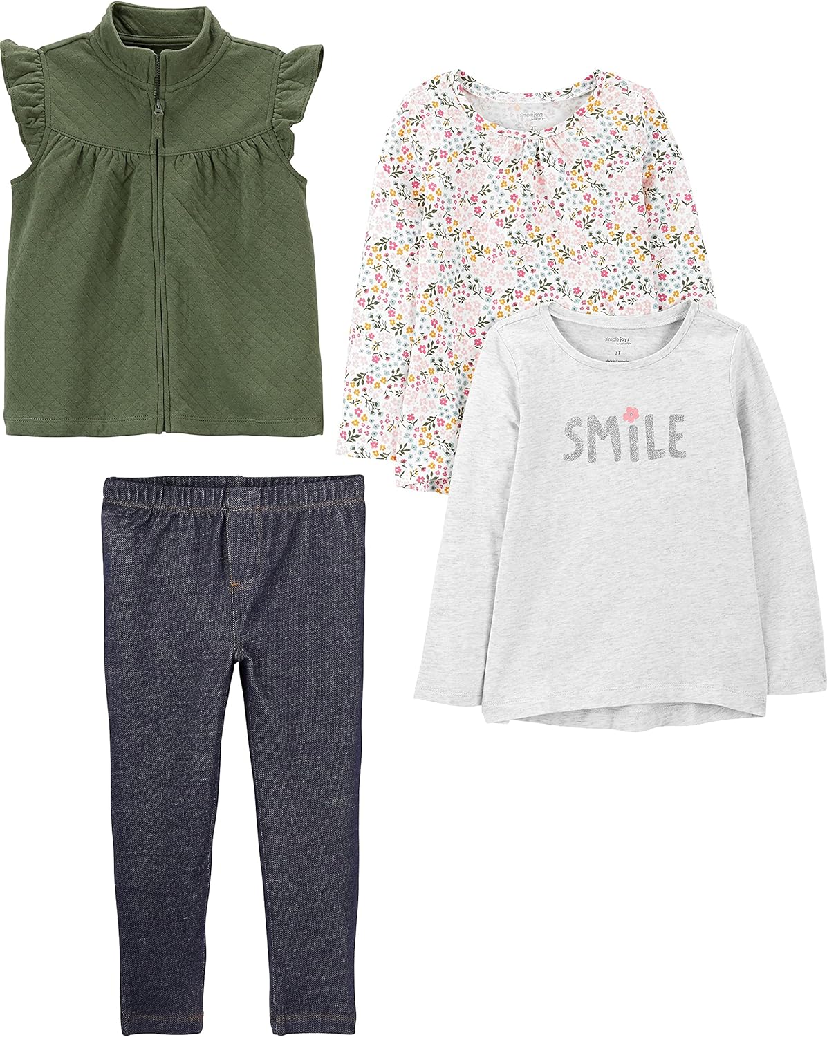 Simple Joys by Carter's Toddler Girls' 4-Piece Top and Vest Set, Pack of 4