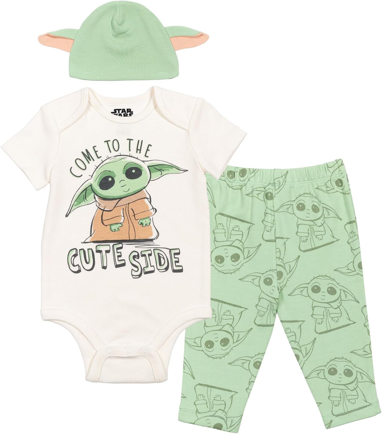 STAR WARS The Mandalorian Bodysuit Pants and Hat 3 Piece Outfit Set Newborn to Infant