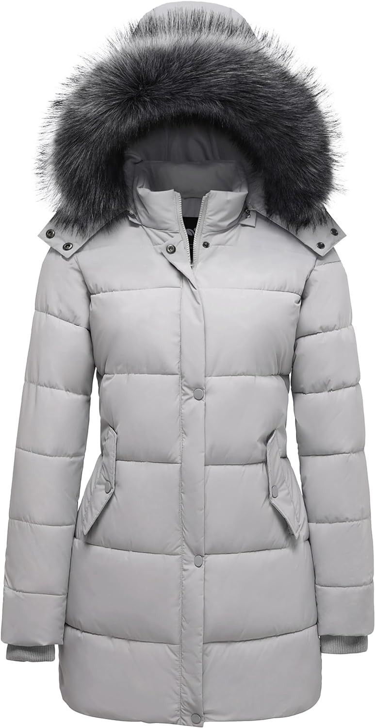 GGleaf Women's Winter Thicken Puffer Coat Warm Snow Jacket with Fur Removable Hood