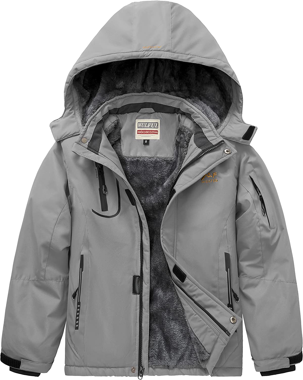 WULFUL Boy's Waterproof Ski Jacket Warm Fleece Hooded Winter Snow Coat