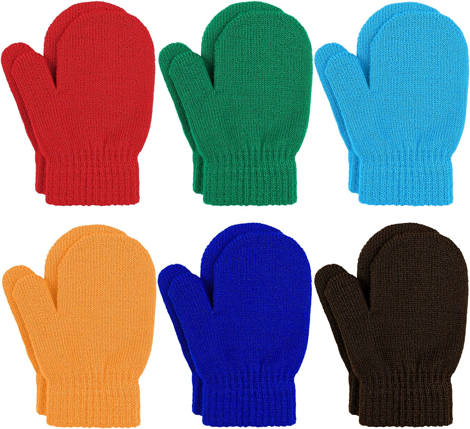 URATOT 6 Pairs Toddler Knitted Mittens Magic Stretch Gloves Winter Warm Knitted Soft Baby Mittens