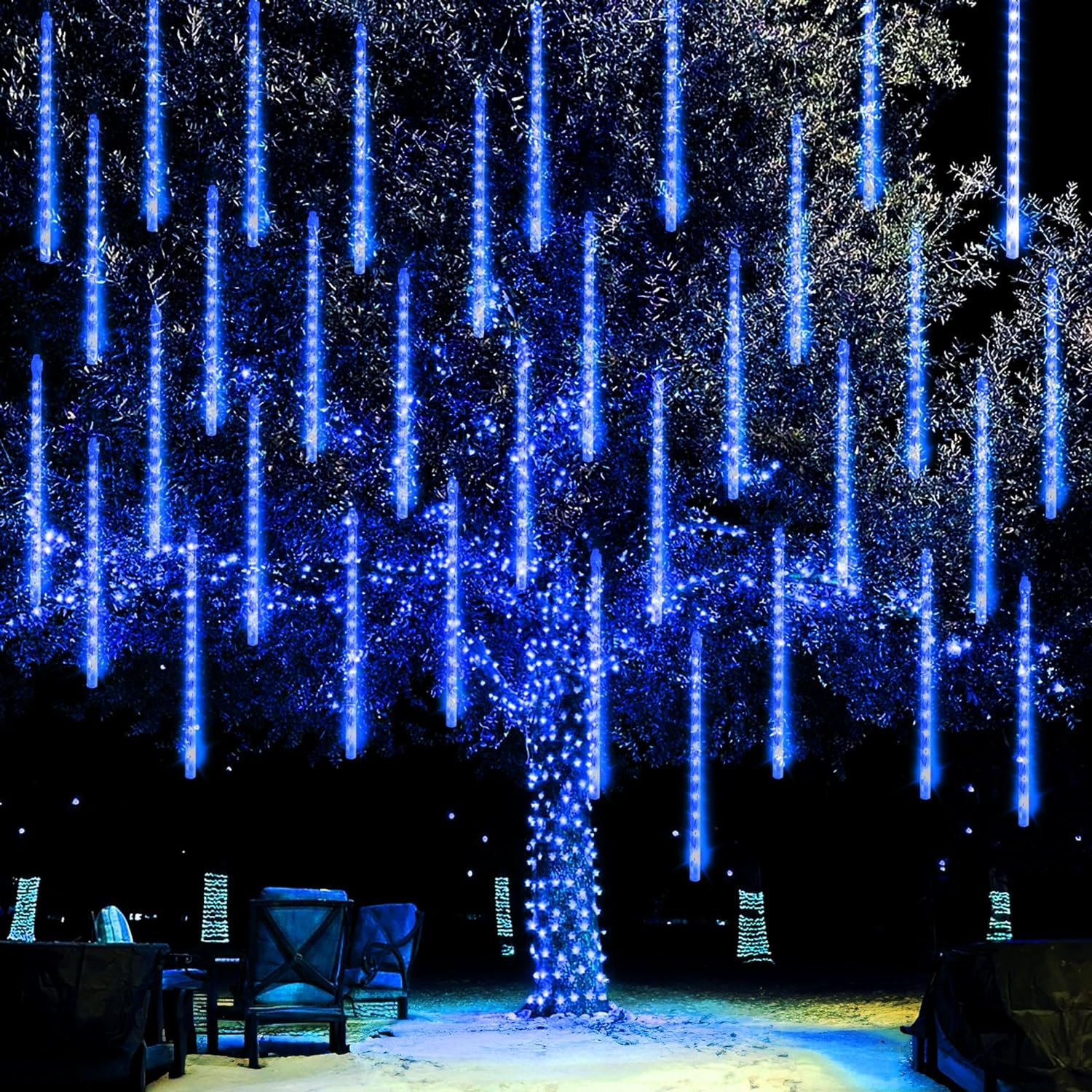 Dazzle Bright Christmas Lights Outdoor, 288LED Meteor Shower Rain Lights 12 Inch 8 Tubes, Waterproof Plug in Falling Icicle Lights Christmas Decorations for Xmas Tree Yard House Decor (Blue)