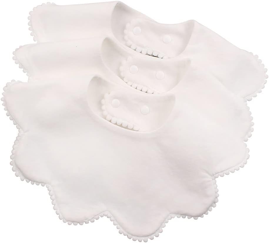 JANGANNSA 3 PCS White Flower Baby Bibs Infant Burp Clothes For Baby Girls Saliva Towel Cotton Infant Toddler Girls Bibs